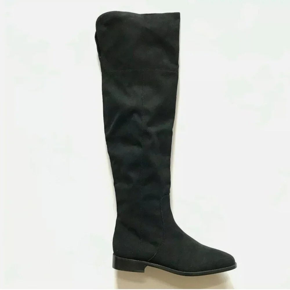NEW JCREW Over the Knee Boots Womens 7 Black Micro Suede Tall Zipper Riding NWOB